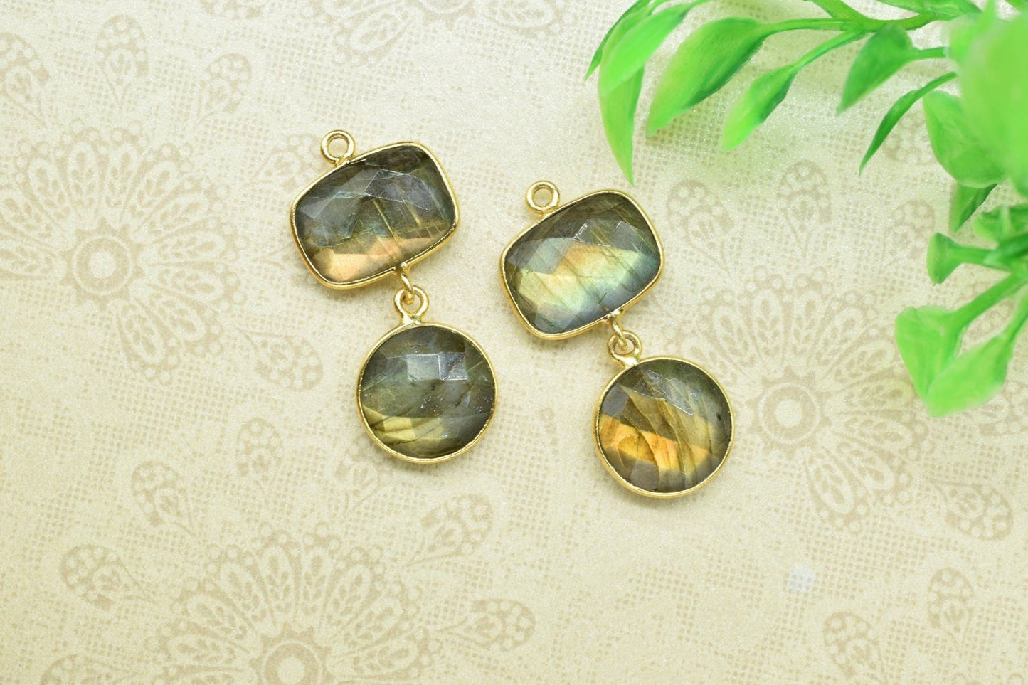 Labradorite Dangle Earring,Station Bezel Link,Handmade Connector,Gemstone Jewelry,Multi Stone Jewelry Earring,Labradorite pendant Connector