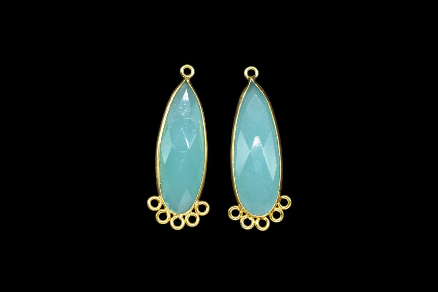 Aqua Chalcedony 10x30mm Teardrop Bezel Charm/Charms Connector/Handmade Jewellery Connectors/Gemstone Brass Component/Women Jewelry/Gift
