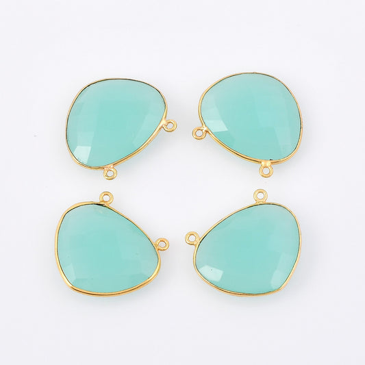 Aqua chalcedony 20x24mm Bezel Charm Pendant,irregular Shape Gold Plated bezel,chalcedony Bezel Charm,jewelry making charm,Gemstone connector
