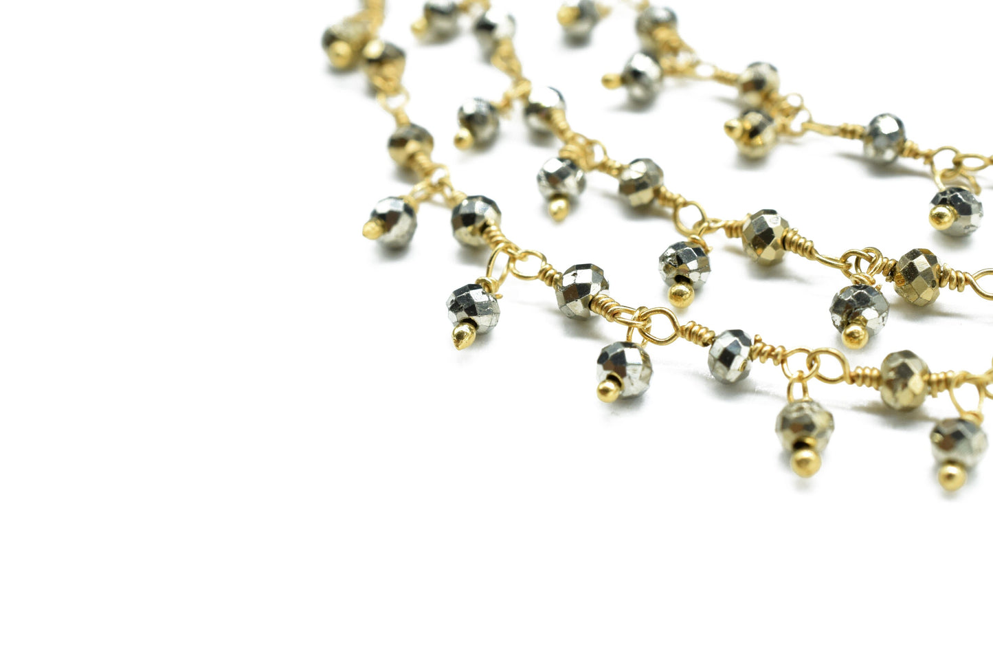 Natural Pyrite Dangling beaded Chain,Gemstone Rosary Chain,Wire Wrapped Necklace Chain,Pyrite Cluster Rosary Chain,Handmade Beads Jewelry