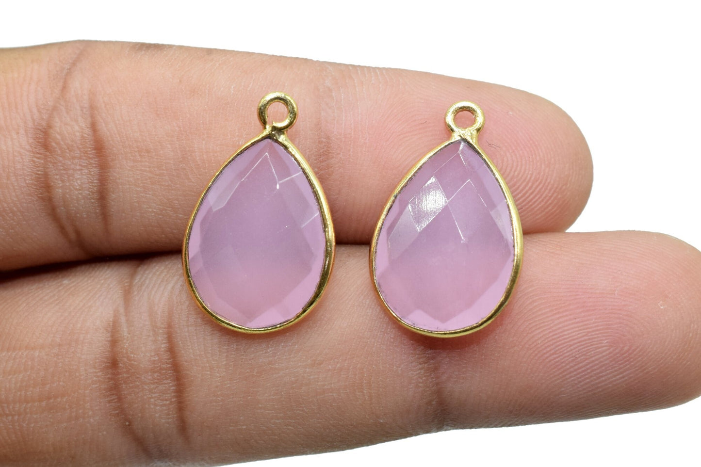 Pink Chalcedony 12x16mm Bezel charm,Pink Chalcedony Teardrop pendant,Pink Chalcedony Faceted Bezel Link , Bezel Pack of five Piece Connector