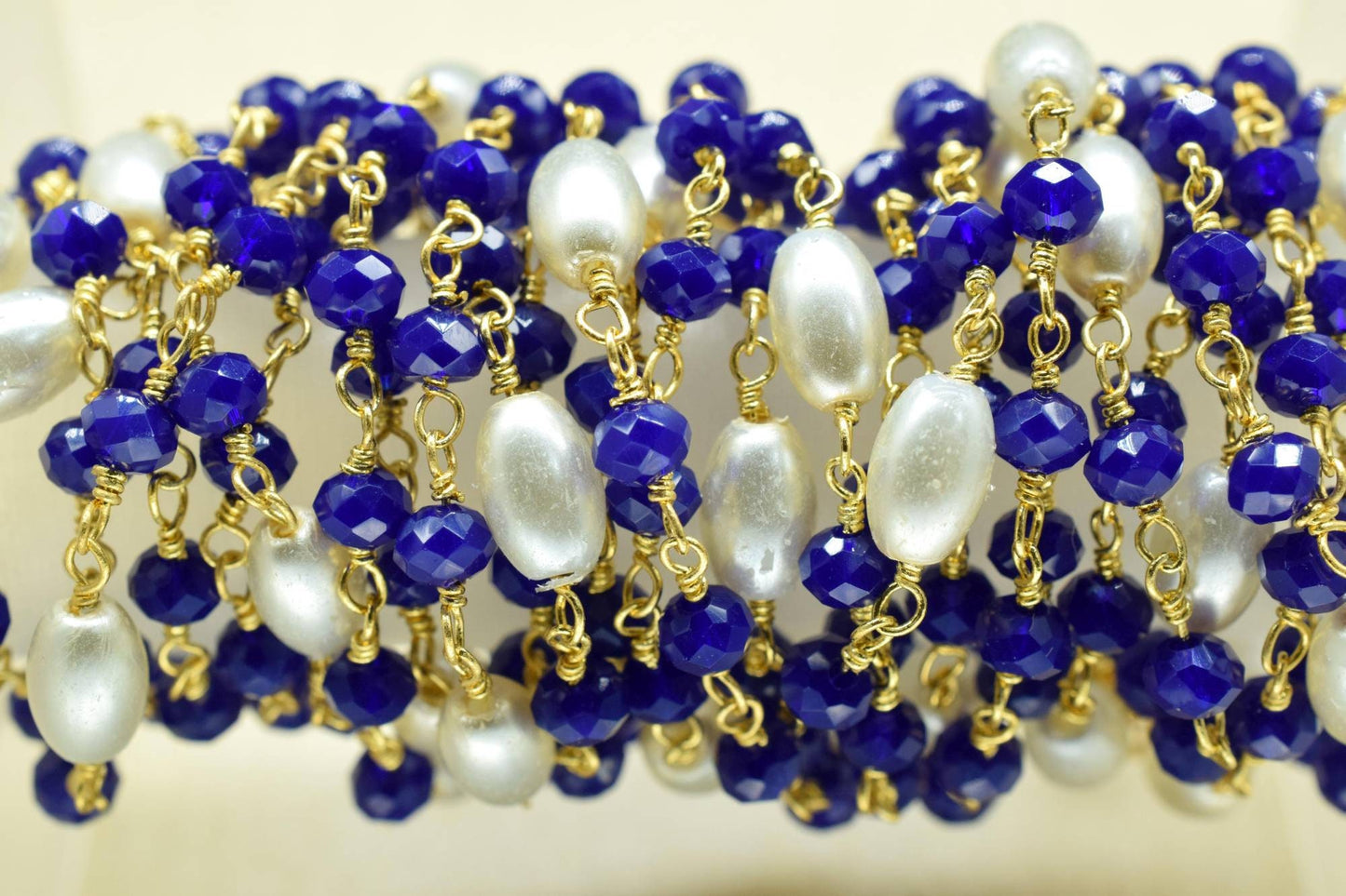 Blue Sapphire Hydro Faceted Rondelle Beaded Rosary Chain,Gold Plated Rosary Chain,Finding Wire Wrap Necklace Chain,Pearl Rosary Chain,Gift