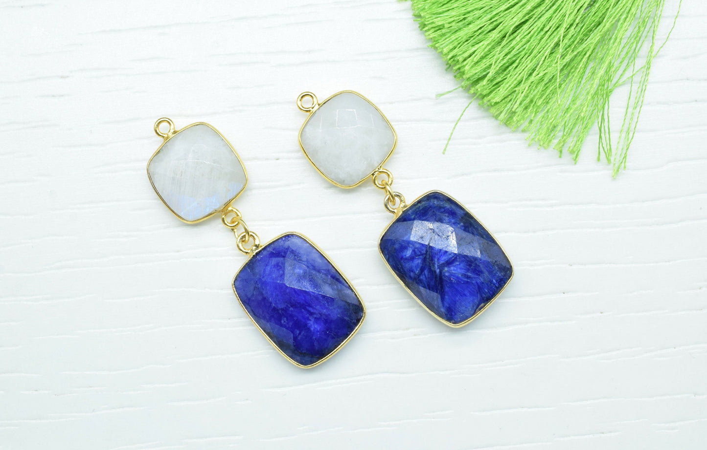 Blue Sapphire Component pendants,Multi Stone Dangle Earrings,Square Shape Pendant Jewelry,Dangle pendant Charms,Rainbow Gemstone Connectors