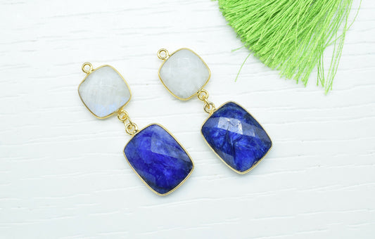 Blue Sapphire Component pendants,Multi Stone Dangle Earrings,Square Shape Pendant Jewelry,Dangle pendant Charms,Rainbow Gemstone Connectors