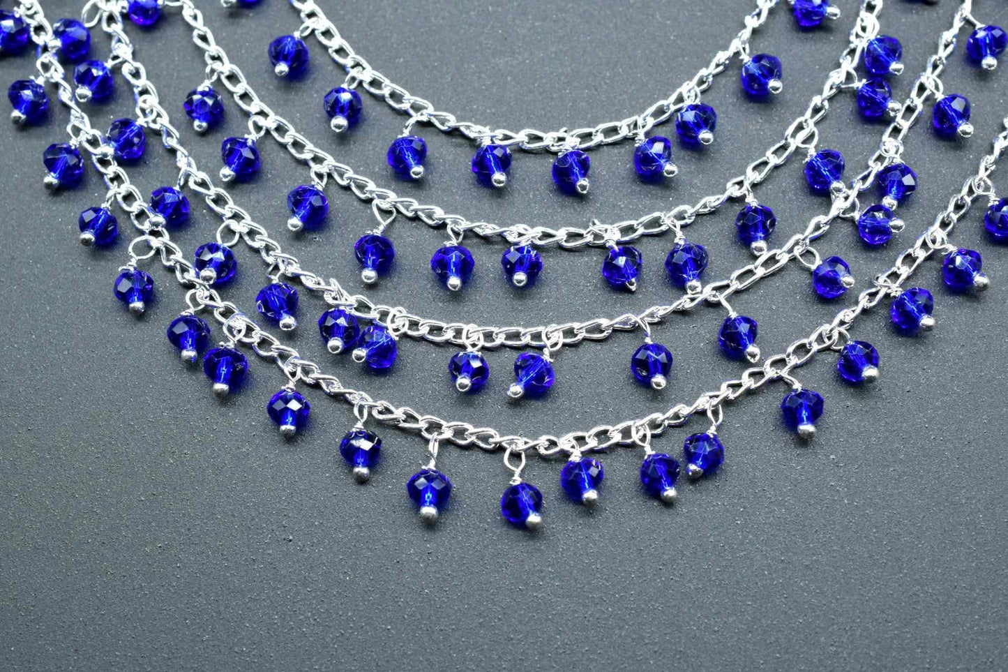 Blue sapphire Quartz Cluster Rosary Chain,sapphire Faceted Rosary Chain,Dangling Rosary Chain,Unqiue Rosary,Wire Wrapped Beads Rosary,Rosary