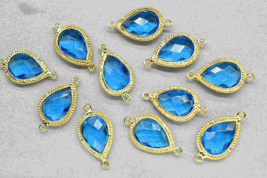 Blue Topaz Bezel Charms,Blue Topaz 9x13mm Teardrop Shape Bezel,Blue Topaz Gemstone Pendant,Finding bezel Charms Item,Jewelry Making Supplies