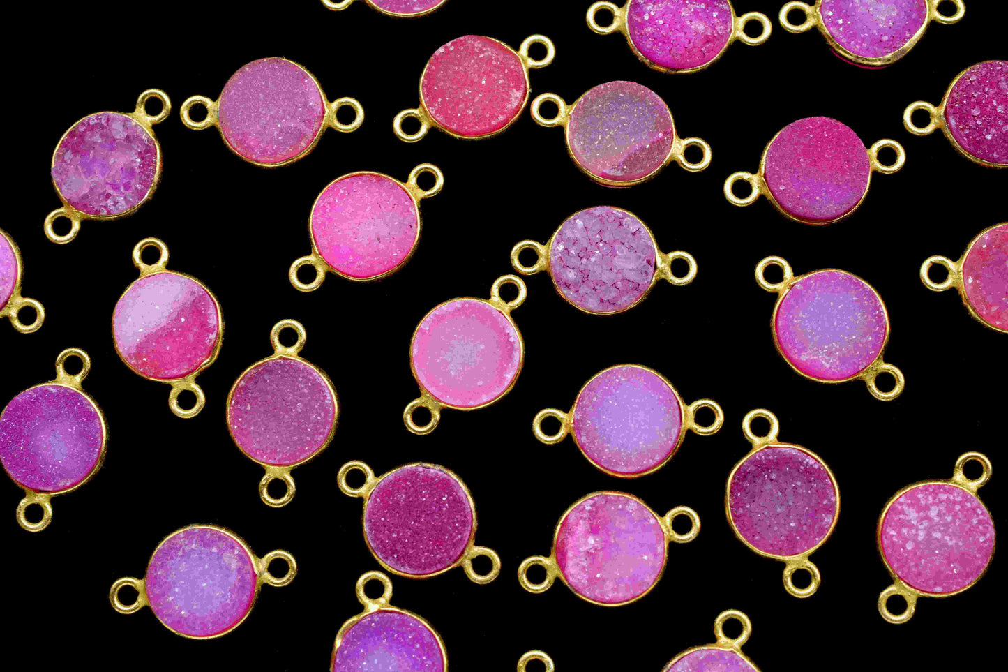 Pink Druzy Charm Pendants,8mm Druzy Connectors,Pink Druzy Double Bail Connector,Electroplated Light Pink Druzy Connectors,DIY Jewelry Making