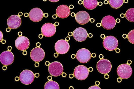 Pink Druzy Charm Pendants,8mm Druzy Connectors,Pink Druzy Double Bail Connector,Electroplated Light Pink Druzy Connectors,DIY Jewelry Making