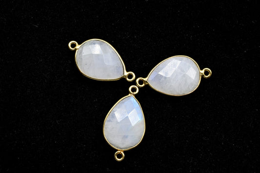 Moonstone 13x18mm Pear Shape Double bail Connectors,Moonstone Teardrop pendant,Moonstone Gold Plated bezel,jewelry making charms crafts,