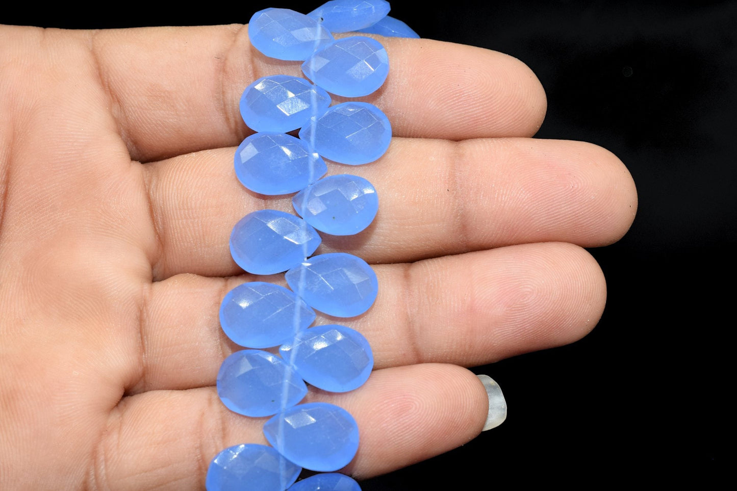 Blue Chalcedony briolettes,Side drilled Briolette,Jewelry making supplies,Handmade chalcedony Briolette,9x13 size faceted brioletts beads