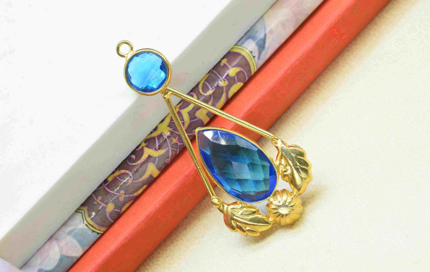 Blue Topaz  Gemstone Pendant , Blue Topaz Handmade Pendant , Multi Gemstone Charms , Gold Plated Gemstone Connectors , Summer Collection