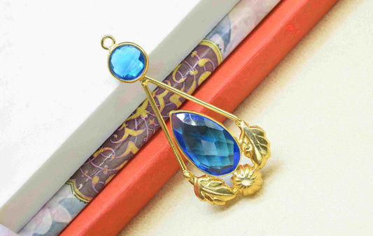Blue Topaz  Gemstone Pendant , Blue Topaz Handmade Pendant , Multi Gemstone Charms , Gold Plated Gemstone Connectors , Summer Collection