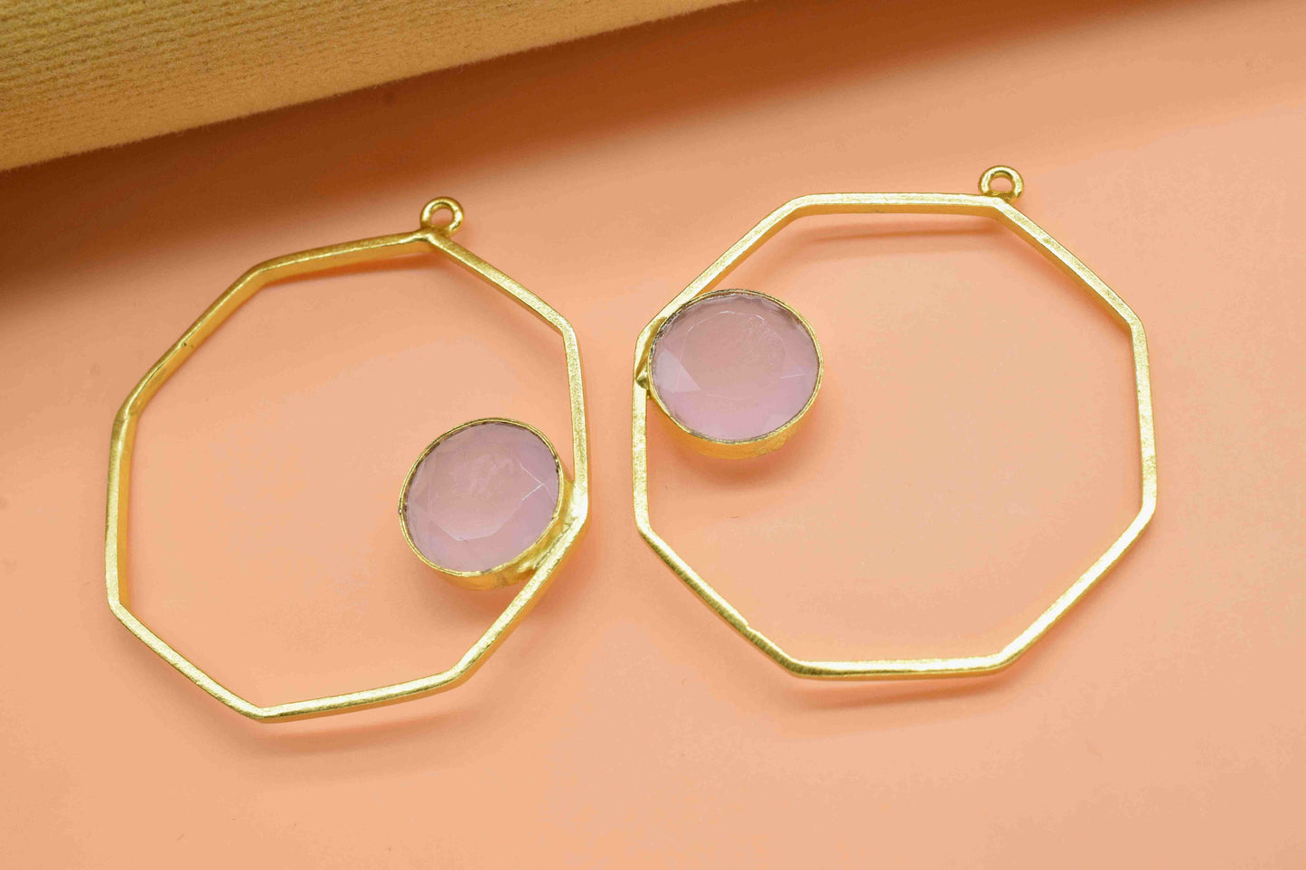 Rose Quartz Gemstone Pendant, Gemstone 10mm Round Shape Component, Finding 32mm Hexagon Shape Pendants Jewelry,Rose Quartz Earring Connector