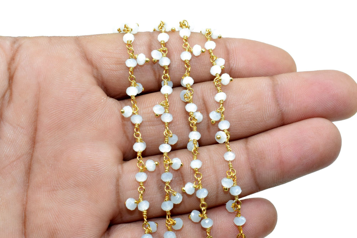 Aqua Chalcedony Cluster Rosary Chain,beaded Flower Chain Beads 3mm Rondelle faceted,Cluster Rosary Chains,Dangling Flower Chain,Rosary Chain