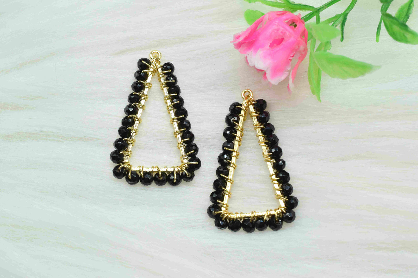 Gemstone Component Black Onyx Wire Wrapped Dangle Earring,Component Jewelry,Component Triangle Shape Pendant Jewelry,Beads Connector Earring