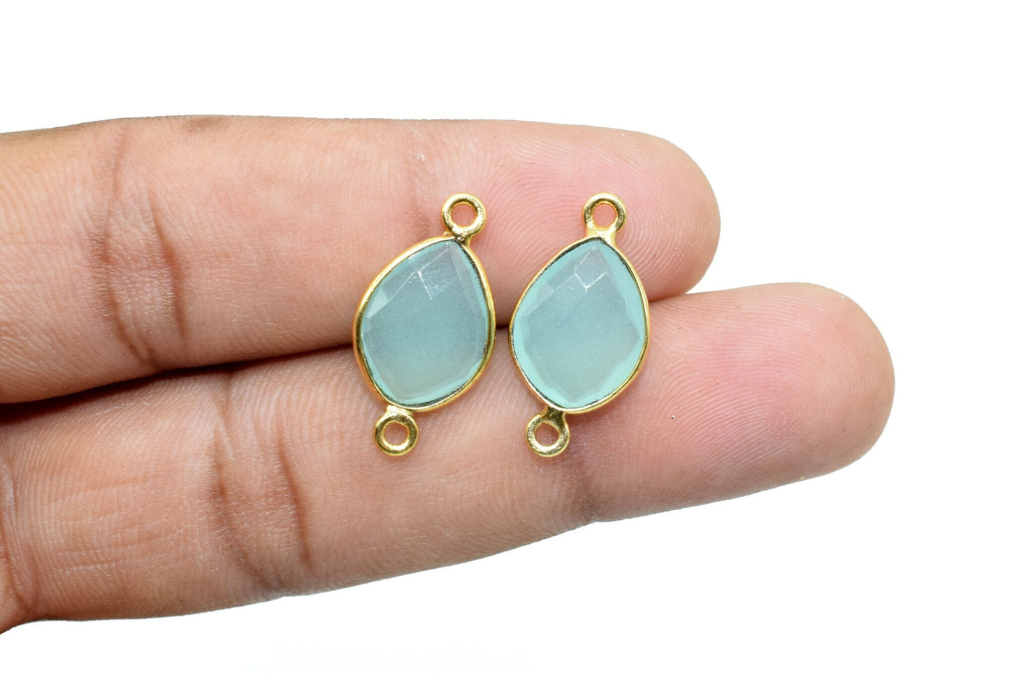 Aqua Chalcedony 10x13mm Eye shape double bail connectors,Aqua Chalcedony Bezel Findings Eye Charms,Eye Shape Connectors,double Bail charms