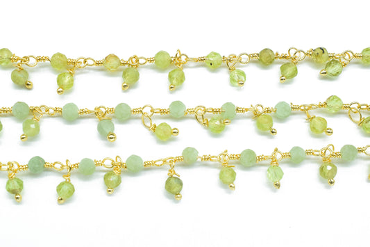 Natural Peridot Cluster Rosary Chain,Wire Wrapped Necklace Chain,Peridot 3mm Dangling Chain,Gemstone Rosary Chain,Handmade Jewelry Carft