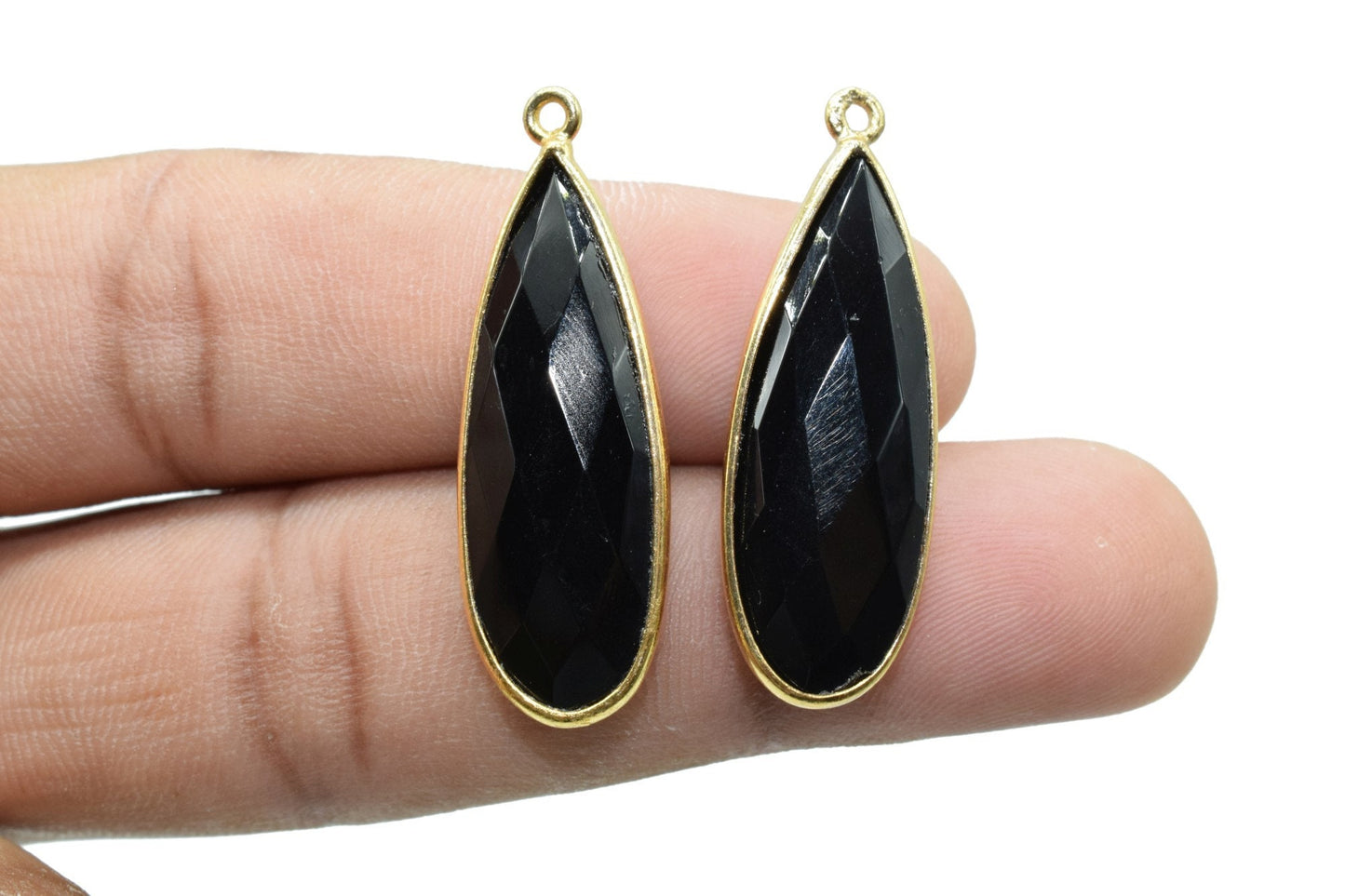 Black Onyx 10x30mm Teardrop Charm,Single Bail Charm Pendant,Teardrop Pendant,Faceted Black onyx,Gemstone Charm,Gemstone Pendant,Dainty Charm