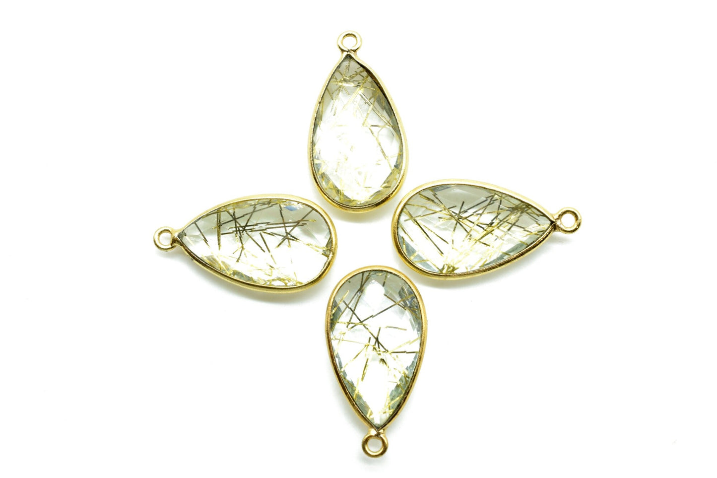 Golden Rutile 12x20mm Pear shape charm,Rutile Pear pendant,Rutile Gold Plated bezel,jewelry making charms craft,Birthstone charms,Rutile