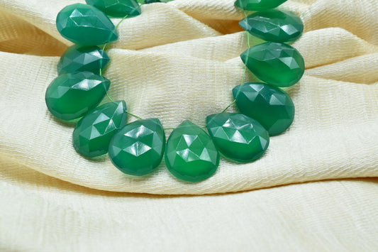 Green Onyx AAA Gem Quality Calibrated Net Faceted Side Drilled Pear Briolette Beads 15x 20mm- Really Lovely Green Onyx Color,Onyx Pair,Onyx