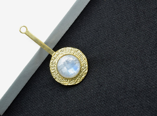 Moonstone  Pendant , Moonstone Gemstone Handmade Pendant ,Single Bail Checker Cut Gemstone Connector, Gold Plated Connectors