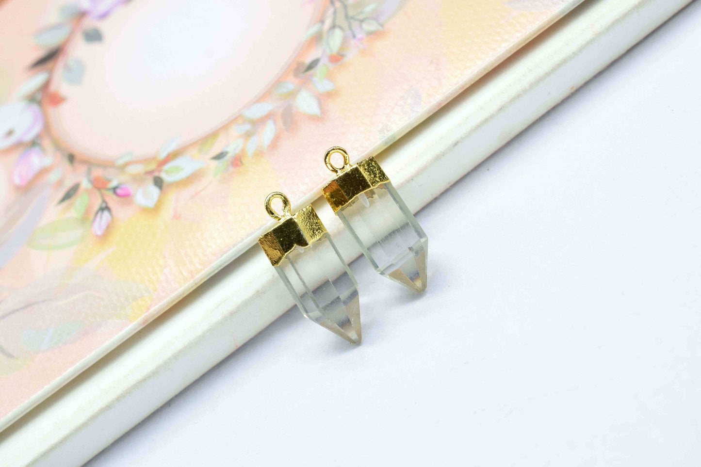 Crystal Quartz Faceted Gemstone 7x15mm Pencil Shape Pendant,Crystal Gold Vermeil Point Pendants,Quartz Handmade Pencil pendant Jewe,Giftlry