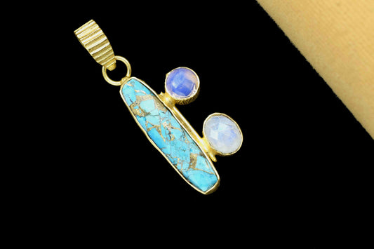 Multi Gemstone Pendant,Copper Turquoise 6x25mm Rectangle Shape Pendant,Moonstone Pendant,Single Bail Pendant,Opalite Gemstone Pendant,Gift