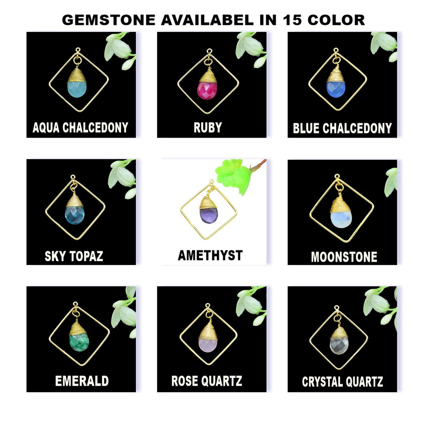 Gemstone Square Connectors,Teardrop Beads Dangle Earring,Station Link Supply,Handmade Jewelry,Finding Square Pendant,Wire Wrapped Component