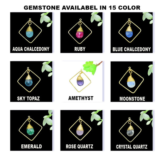 Gemstone Square Connectors,Teardrop Beads Dangle Earring,Station Link Supply,Handmade Jewelry,Finding Square Pendant,Wire Wrapped Component