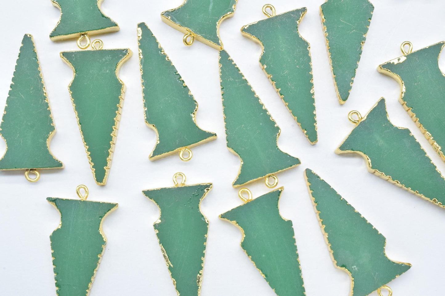 Prehnite Arrowhead Pendants,Handmade Fancy Shape Pendants,Necklace Connectors jewelry,Gemstone Electroplated Charms,Single Bail Connectors