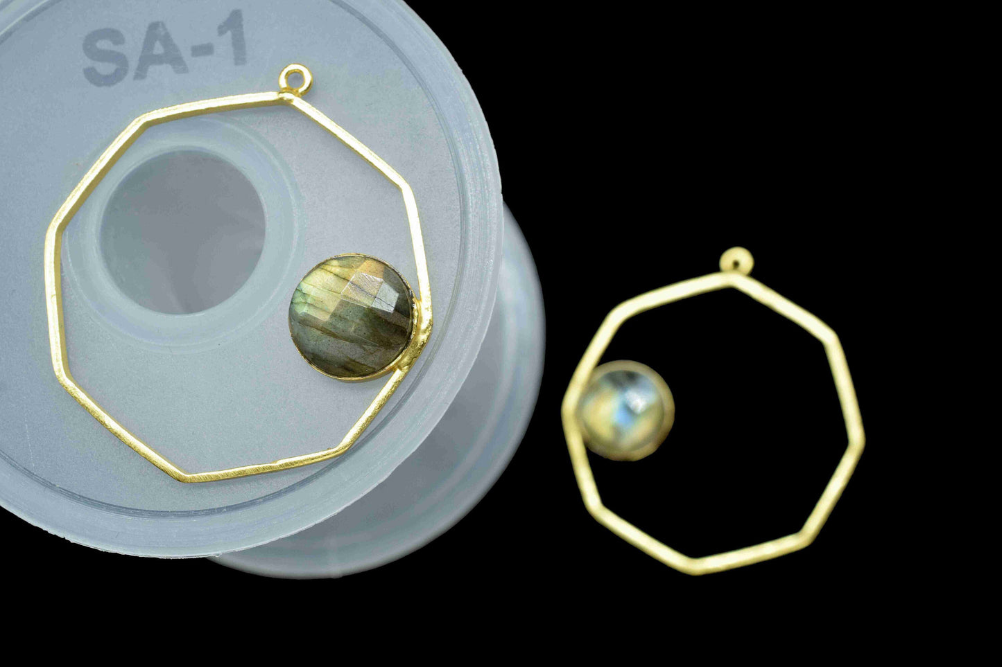 Labradorite Gemstone Component Hexagon Shape Single Bail Charm,Labradorite Connector Pendant,Finding Gold Plated Connectors, Pendant Jewelry