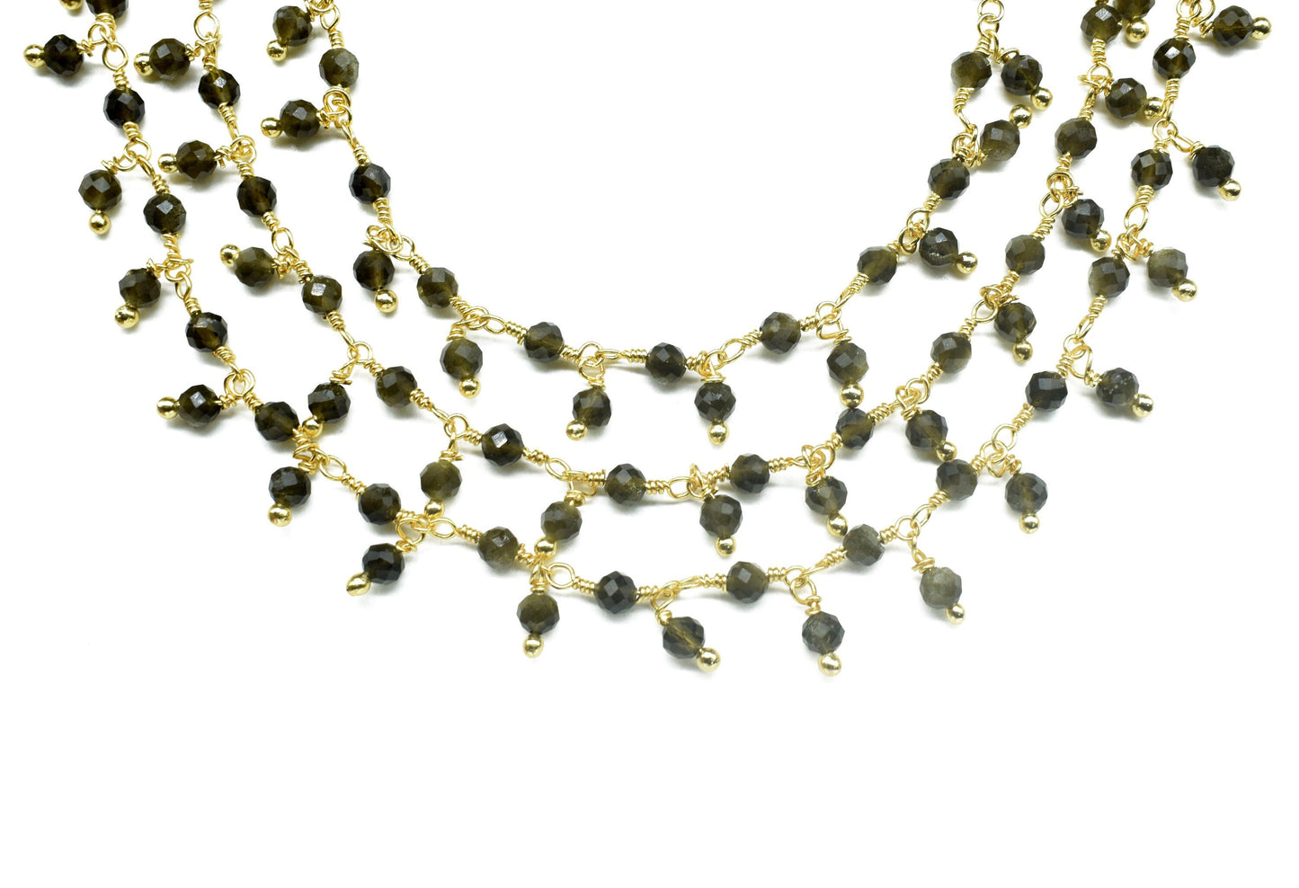 Green Cats Eye beaded Chain,Gemstone Rosary Chain,Wire Wrapped Necklace Chain,Green Cats Eye Cluster Rosary,Handmade Dangling Bead Jewelry