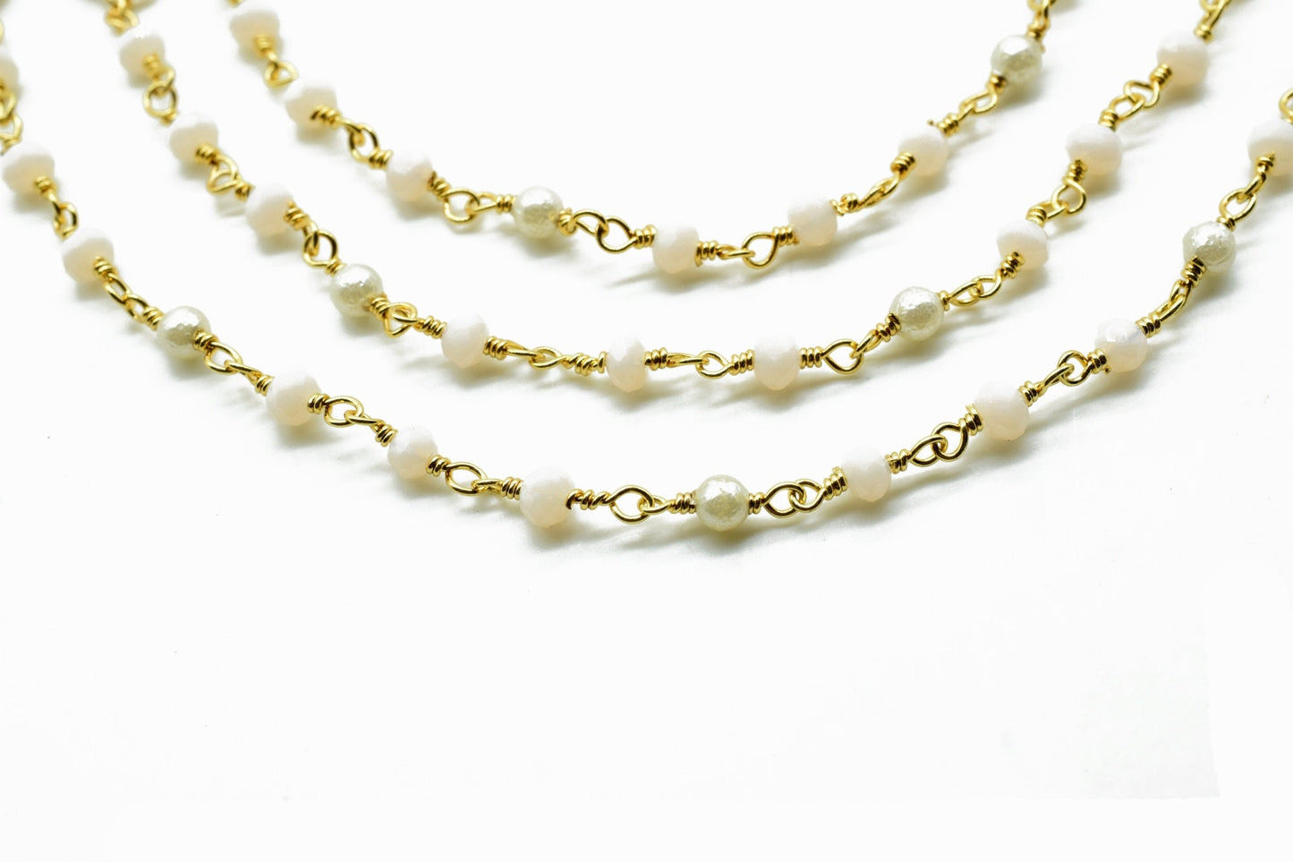 Peach Moonstone Chalcedony Hydro Faceted Wire Wrapped Beaded Rosary Chain,Brass chainJewelry Making Chain Rosary chain,gemstone beaded chain