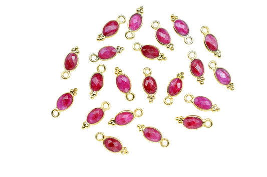 Natural Gemstone Ruby Charms Connector/Handmade Jewelry/Gold Plated Connector/Tiny Pendant/Ruby Pendant/oval Shape Connector/Gemstone Charms