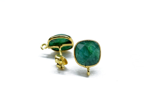 Emerald 10mm Cushion Earring Connector,Jewelry Making Supply,Emerald connector post stud,Gold Plated Earring Connector,Emerald Earring links