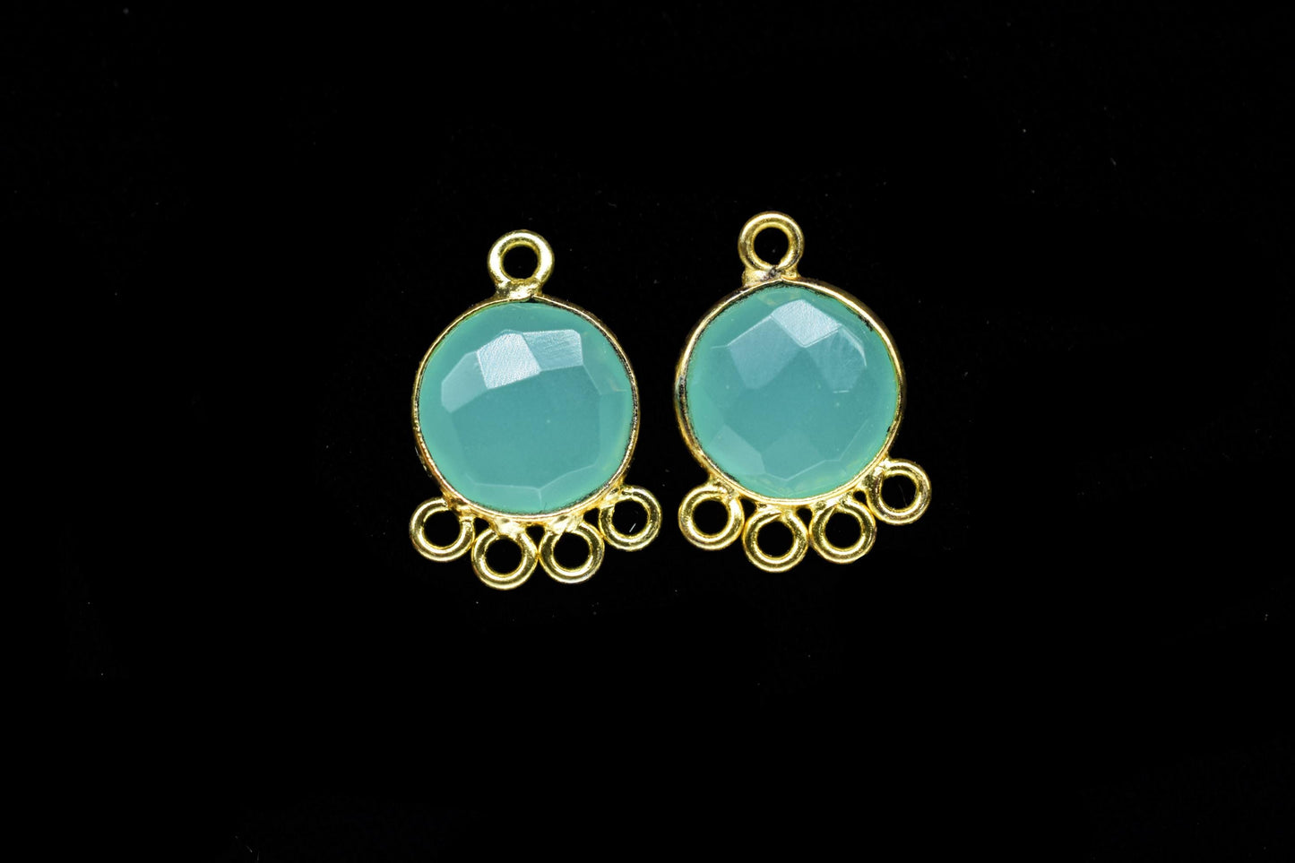 Aqua Chalcedony 10mm Round Bezel Charm/Gemstone Brass Component/Single Bail Pendant charms/Round Handmade Jewellery Connector/B'day Gift