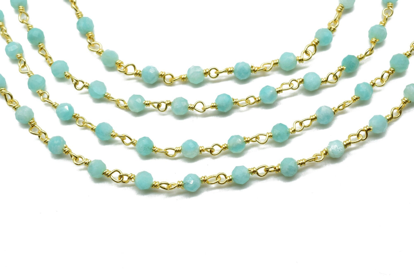 Amazonite 3mm Beaded Chain,Beaded Rosary Chain,Round,,Wrapped Brass Wire,Necklace,Bracelet,Handmade Jewelry, Finding Necklace Chain In Brass