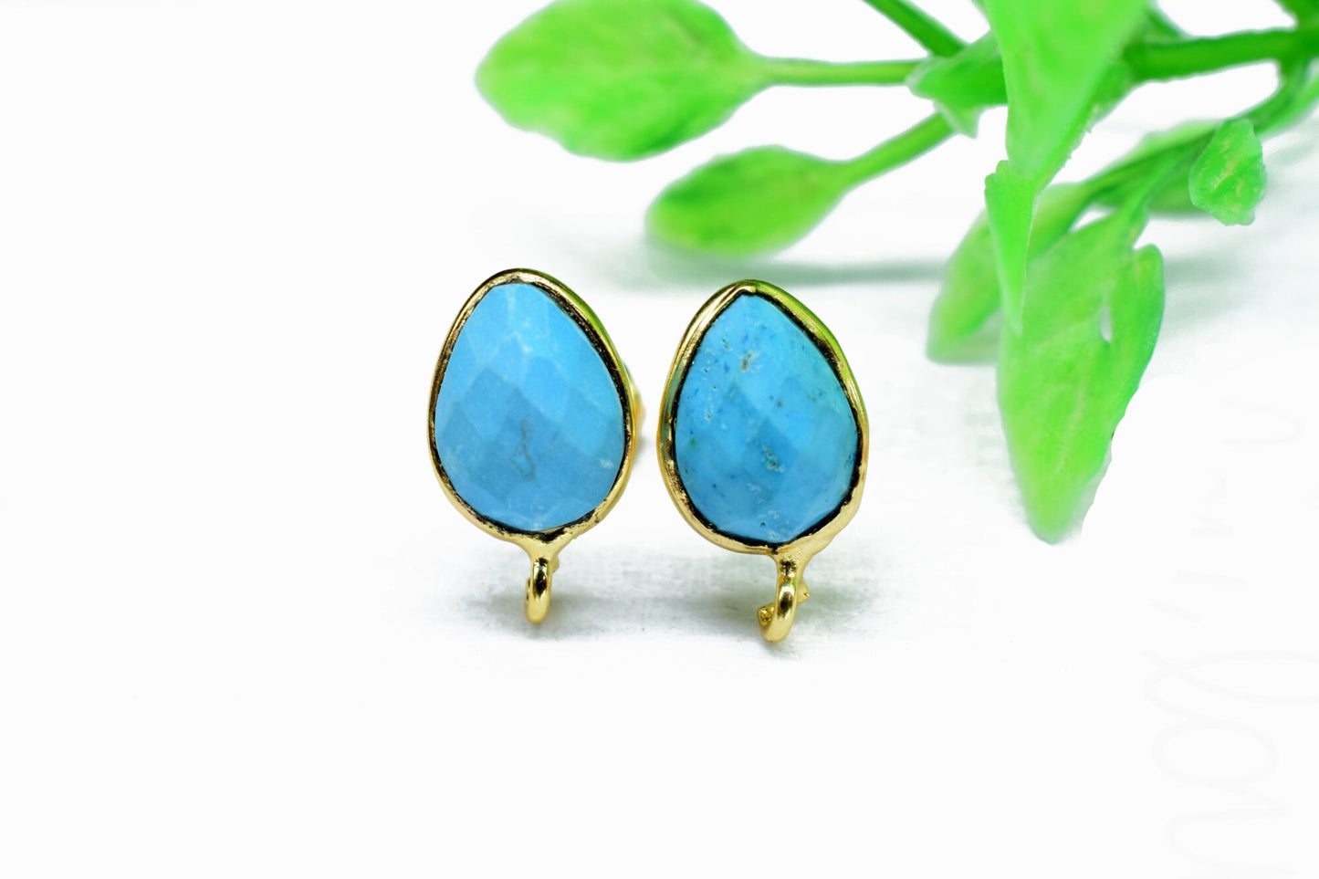 Turquoise 7x10mm Earring Connector,Gemstone Connector Post Stud,Jewelry Supplies,Earring Findings,Jewelry Making Connector,Ear Post Studs,