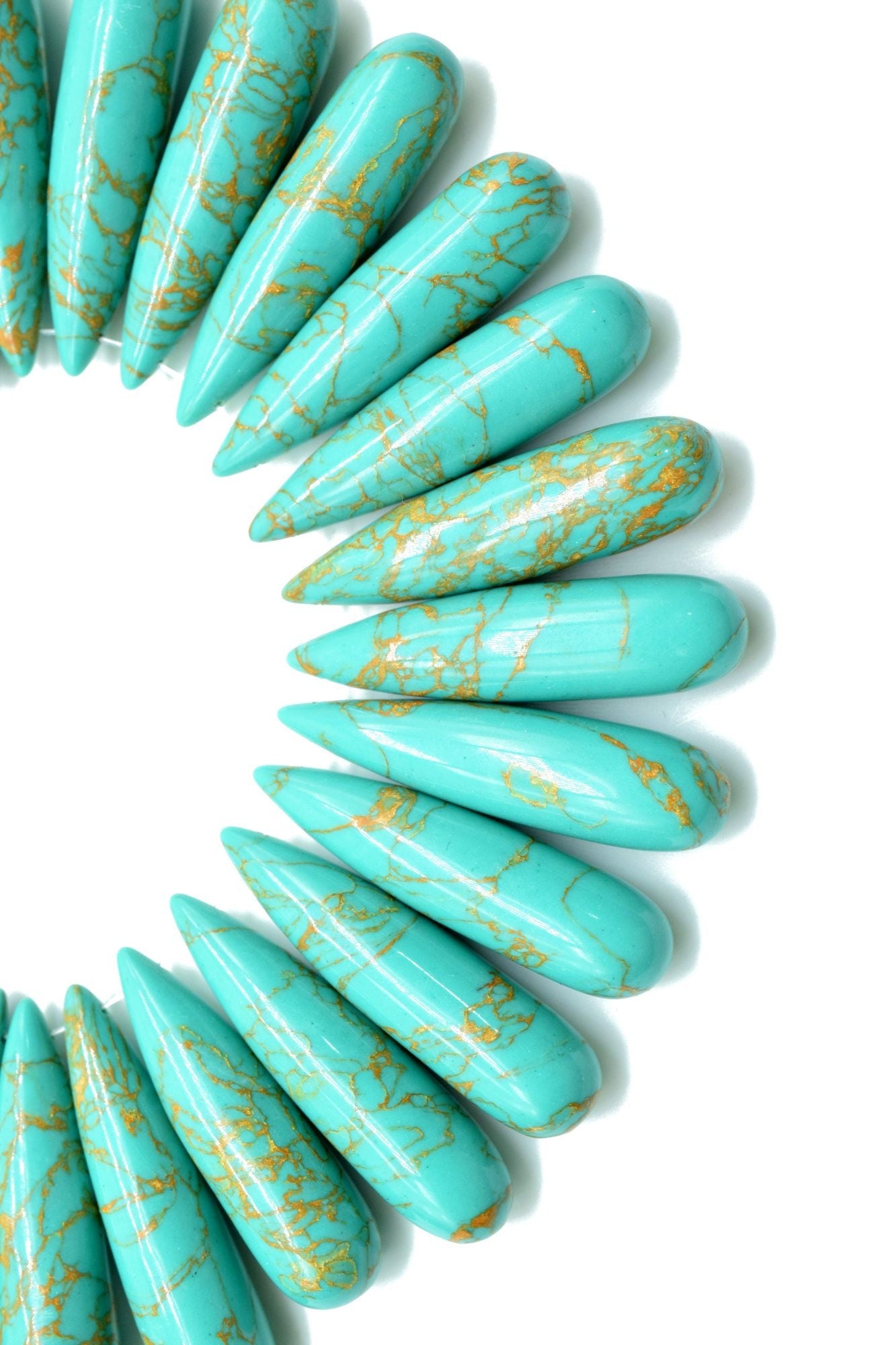 Copper Green Turquoise Long drop 8x30mm smooth Briolettes,Top Drilled Gemstone Teardrops,Turquoise Teardrop Beads  Jewelry Making Supplies