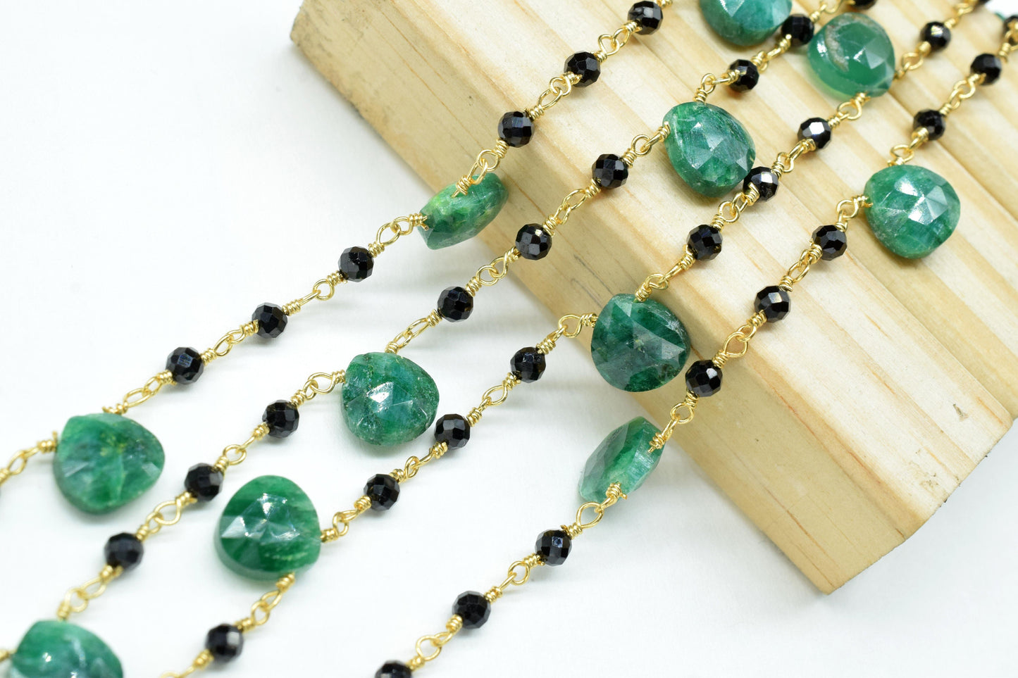 Natural emerald With black onyx Beads Rosary Chain, New Style Cluster Beads Chain, Briolette Drilled Teardrop Shape Chain Supplies.gemstone