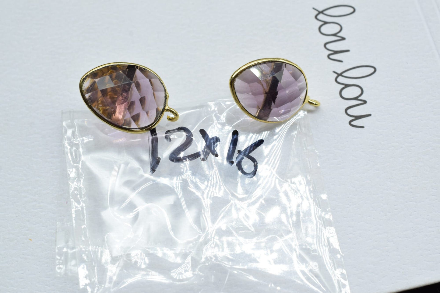 Amethyst 12x16mm teardrop Earring Connector,Jewelry Making,Amethyst Ear post stud,Single Loop Gemstone Connector,Teardrop Earring Connector,