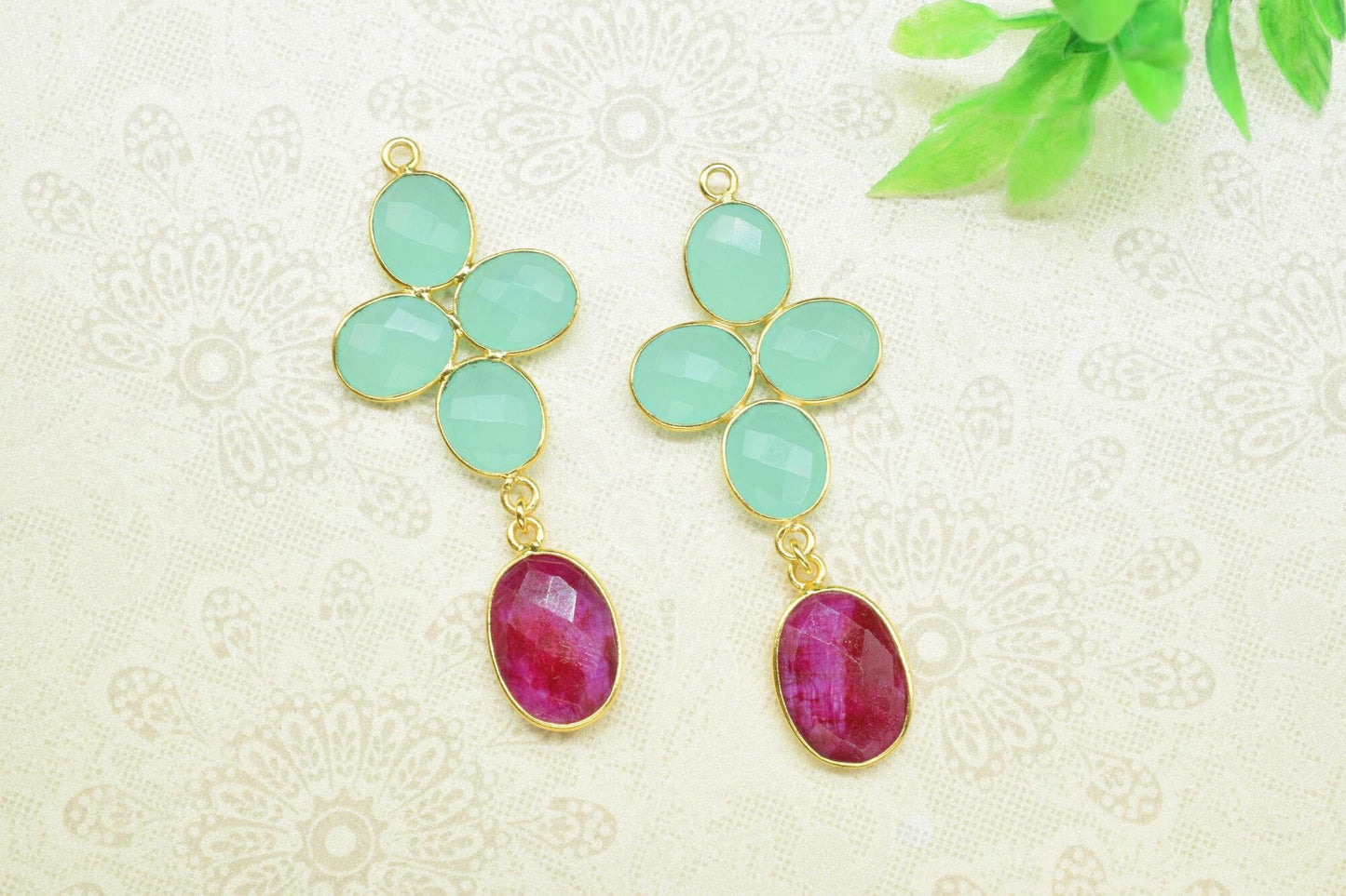 Aqua Quartz Dangle Earrings,Ruby Drop Earring,Multi Stone Dangle Earring,Statement Earring,Handmade Jewelry,Gemstone Bezel Earring,Gift