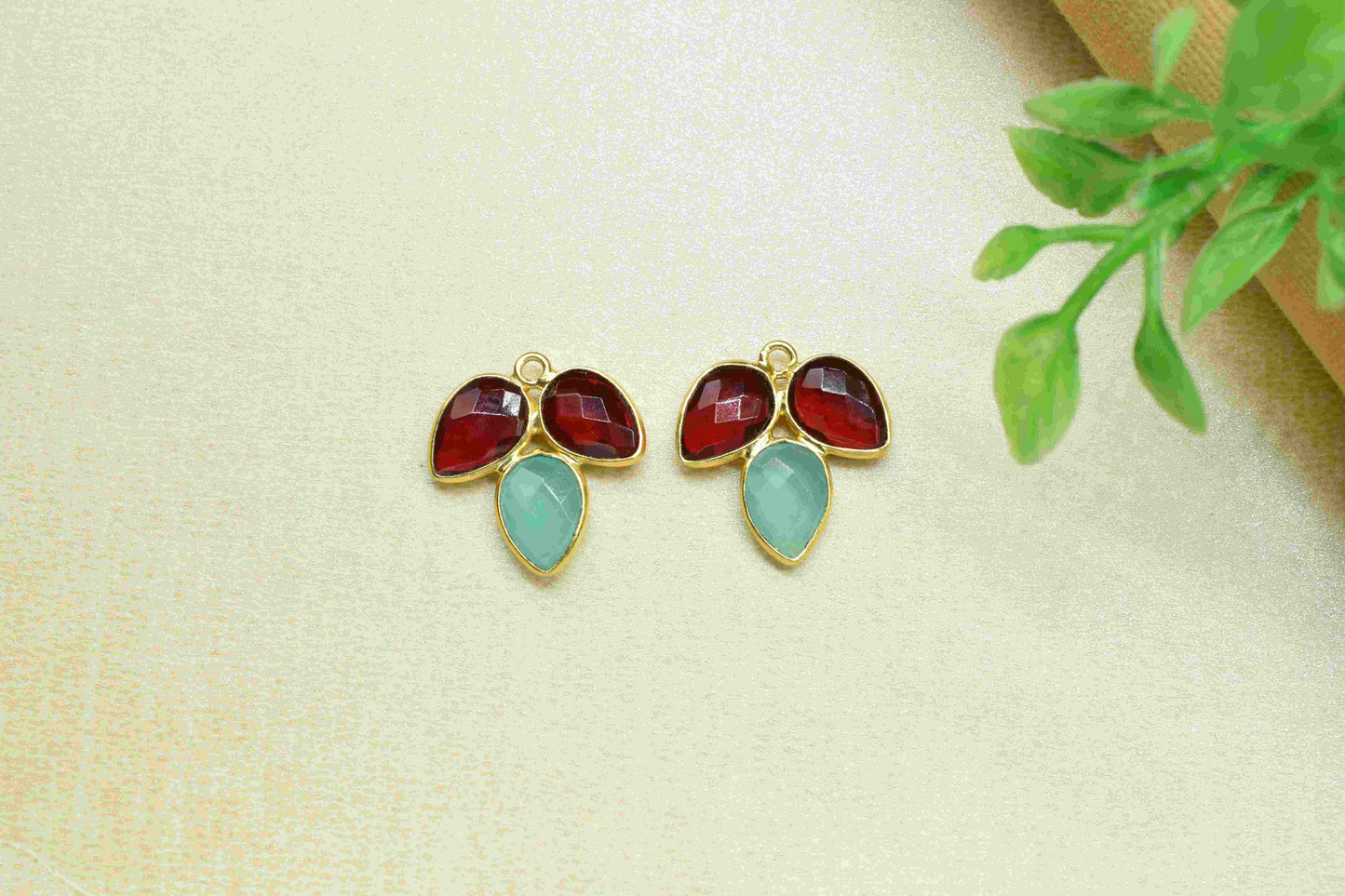 Garnet component,Handmade Jewelry,Aqua Quartz Bezel Component,Garnet Jewelry Making Supply,Red Gemstone Component,Attached Bezel Pendant