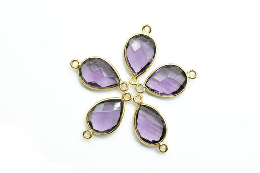 Amethyst 10x14mm Pear shape double bail connectors,Amethyst  Pear pendant,Amethyst Gold Plated bezel,jewelry making charms craft,Amethyst