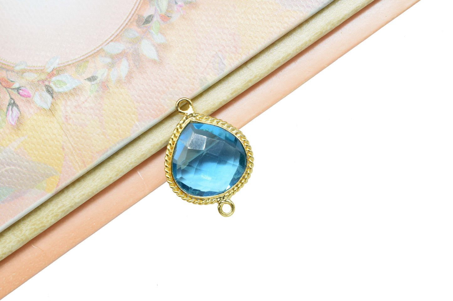 Blue Topaz Gemstone 14mm Heart shape Pendants,Blue Topaz Faceted Double Bail Pendant,Blue Topaz Gold Plated Bezel Jewellery Making Charms