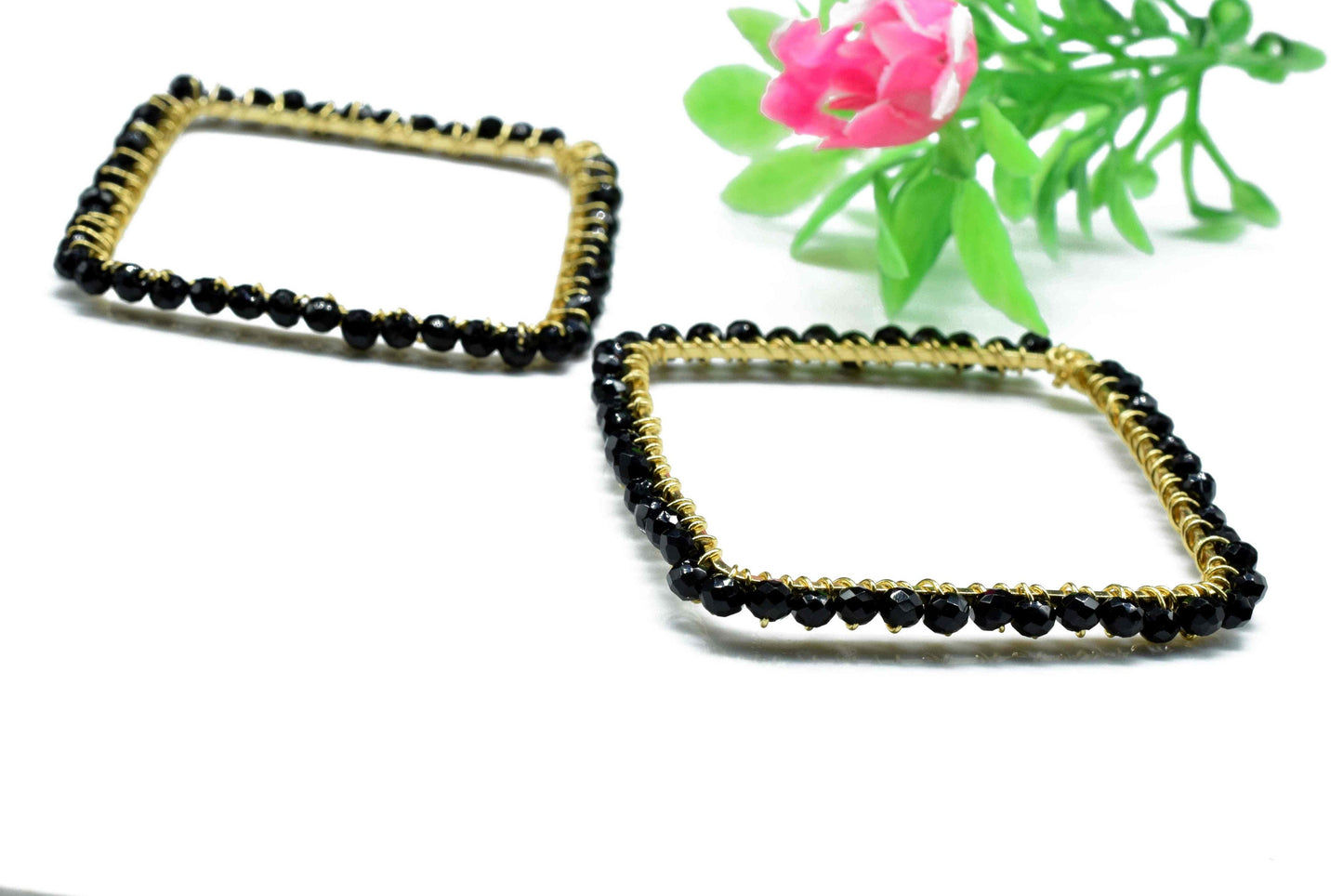 Black Onyx Beaded Earring Connector,Gemstone Wire Wrapped Components,Dangle Earring Component,Finding Necklace,Pendant Jewelry Connectors,