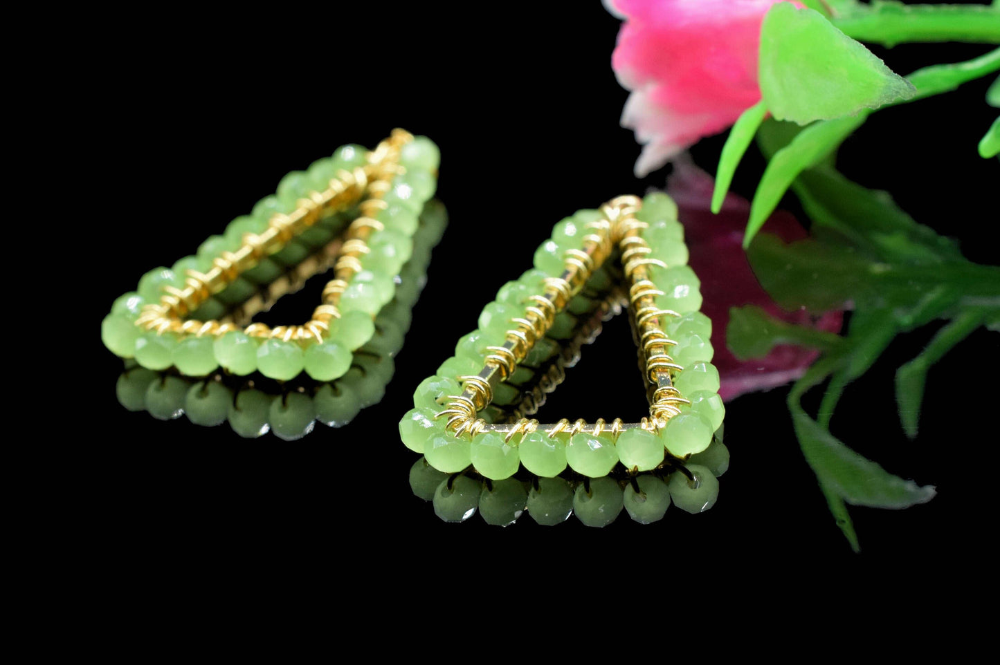 Prehnite Wire Wrapped Dangle Earring, Gemstone Component, Handmade Connector,Beaded Earring Connector,Finding Necklace,Triangle Jewelry,Gift