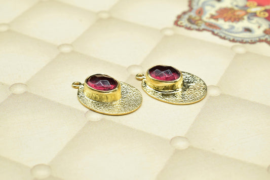 Pink Tourmaline Charm Pendant,Handmade Connector,Component Pendant jewelry,Gemstone Oval Shape Pendant,Matt Earrings,Finding Oval Components