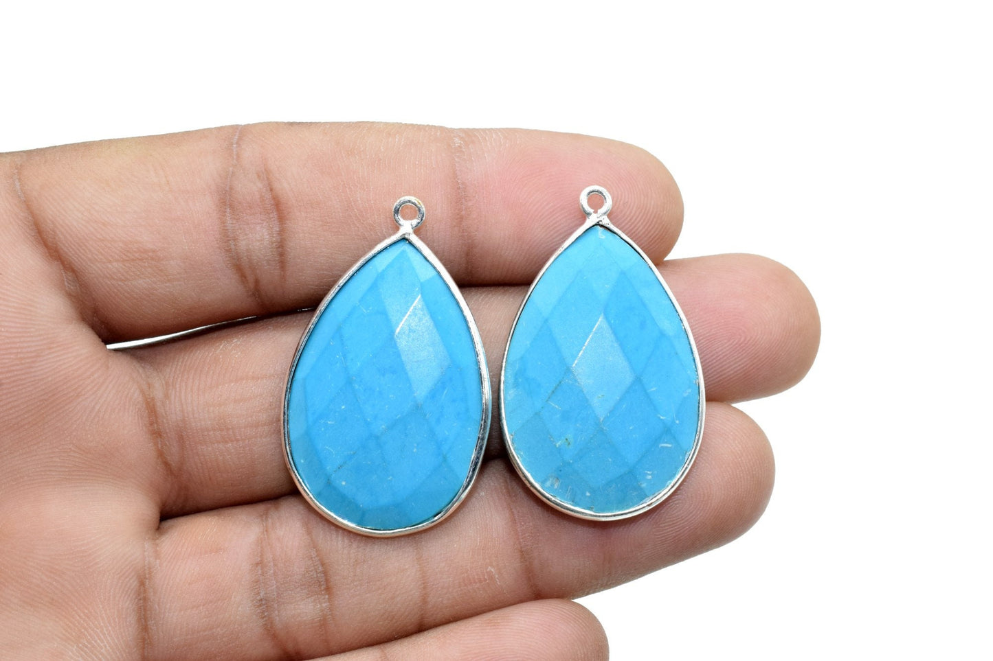 Natural Turquoise 20x30mm Pear Shape single Loop Charm,Turquoise Faceted Pear Shape Connector,Bezel Pear Shape Connector,Turquoise charms
