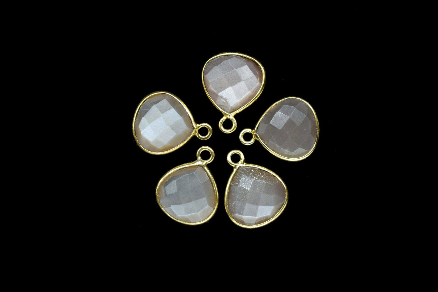 Chocolate Moonstone 12mm Heart Shape Bezel Charms,Chocolate Moonstone Pendant,Brass Gold Plated bezels,Chocolate Moonstone Connector Bezel